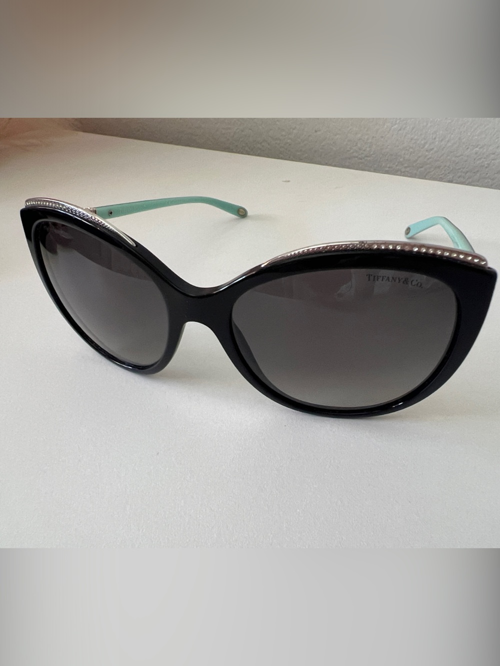 Tiffany & Co. Black Sunglasses with Tiffany Blue Temples and Crystal Trim